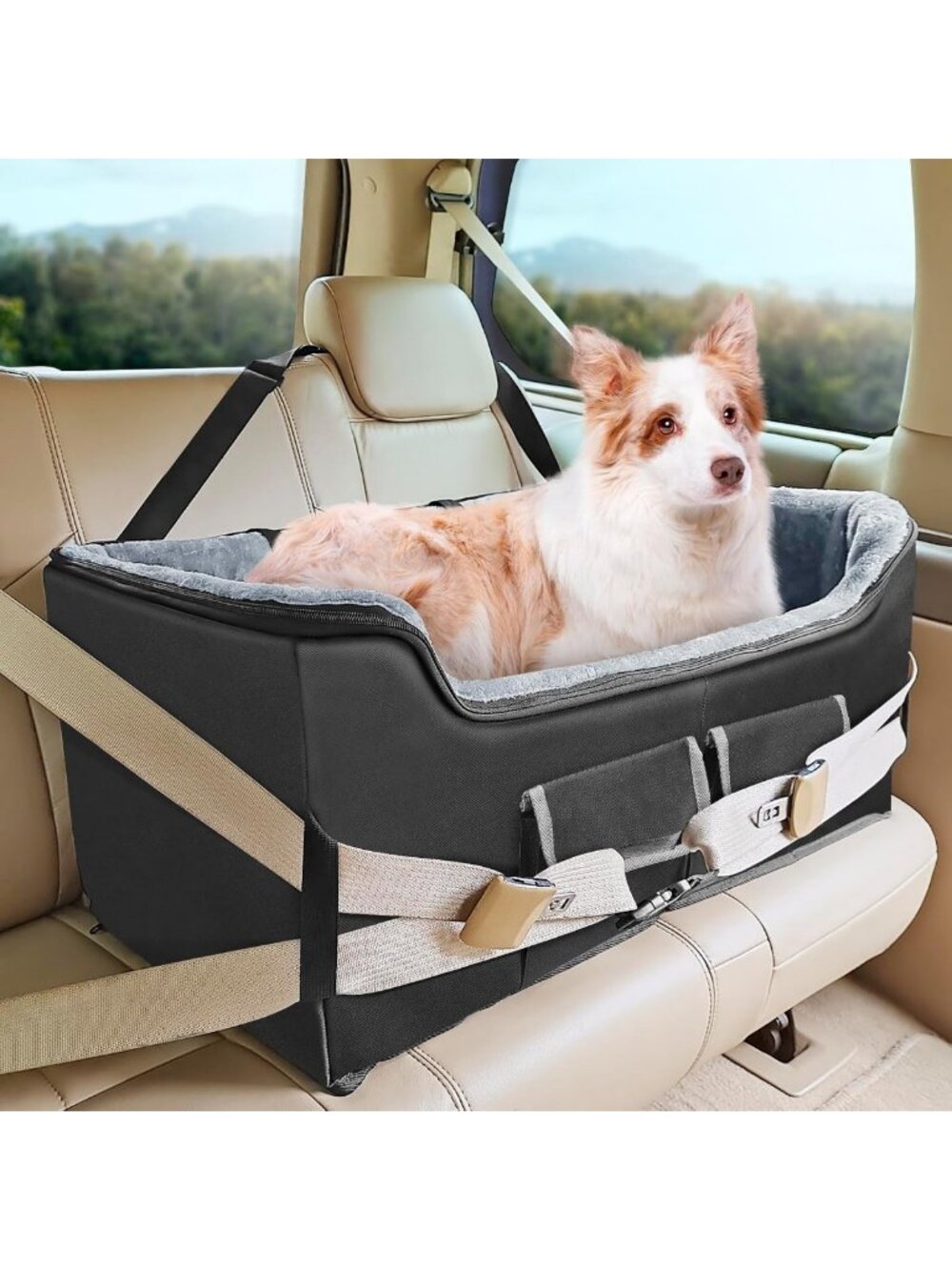 Pet Car Booster Seat for Medium & Large Dogs Up to 55 lbs - Safe & Comfortable